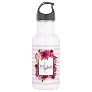 Bouteille D'eau Rosier rose et bouquet floral de crapaud