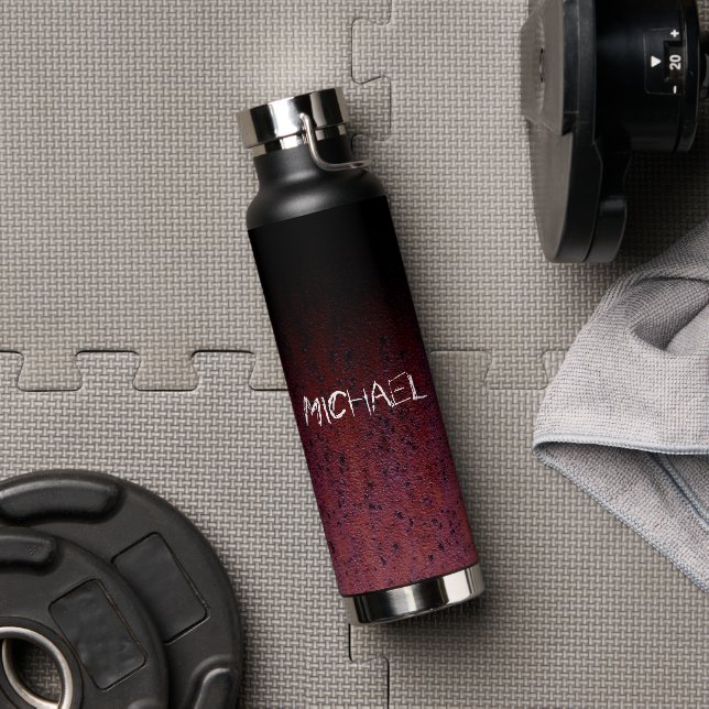 Bouteille D'eau Rouge Brown noir Ombre rouille métal Nom personnal (Couvercle)