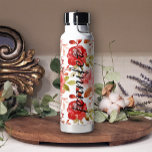 Bouteille D'eau Rouge doux Blush Joli Floral Ajouter un nom<br><div class="desc">Bouteille Florale.</div>