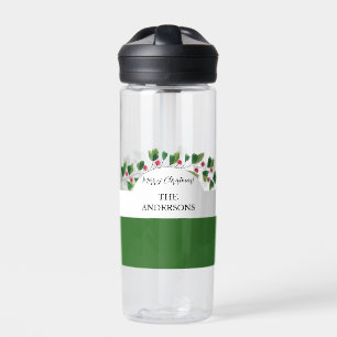 Bouteille D'eau Rouge et vert Watercolor Berry Branche personnalis