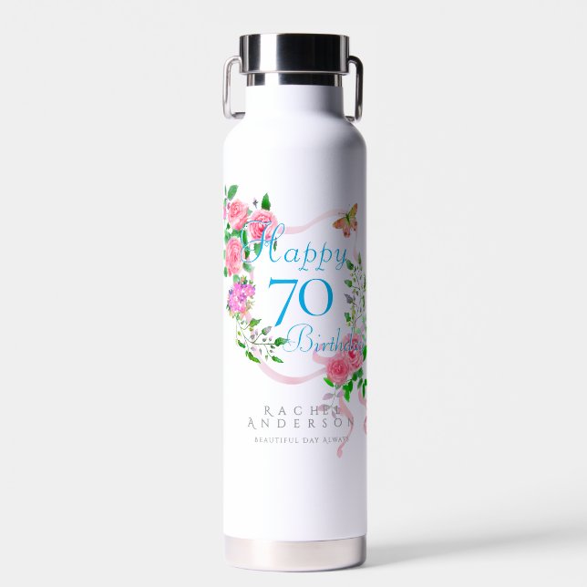 Bouteille D'eau Ruban de rose rose 70e anniversaire (Avant)