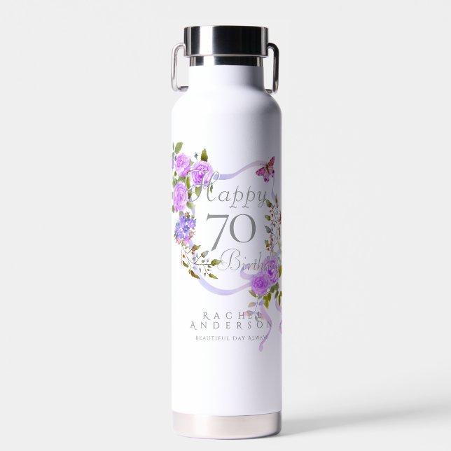 Bouteille D'eau Ruban de Rose Violette 70e Anniversaire (Avant)