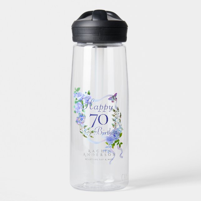 Bouteille D'eau Ruban Rose Bleu 70 ans (Avant)