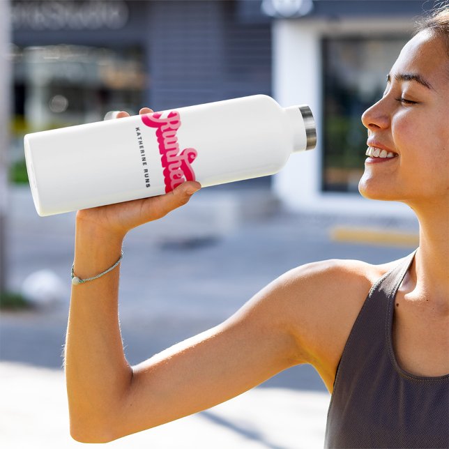 Bouteille D'eau Runher Runher Runher Pink Bold Retro Font Motivati (Créateur téléchargé)