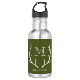 Bouteille D'eau Rustic Army Green Antler Personnalisé Groomsmen Ca