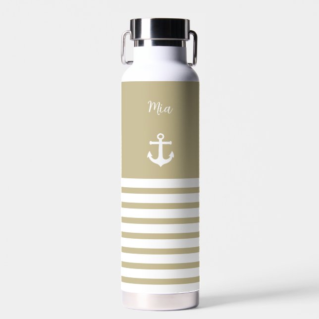 Bouteille D'eau Sable et Blancs Nautique Personnalisé (Avant)