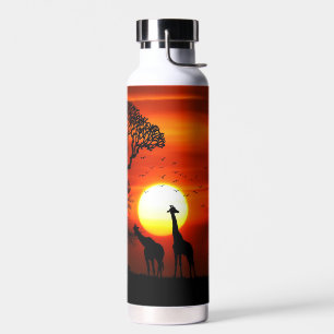 Bouteille D'eau Safari Africain Sunset Animal Silhouettes