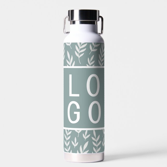 BOUTEILLE D'EAU SAGE VERT MOTIF FEUILLES  LOGO MODÈLE (Avant)