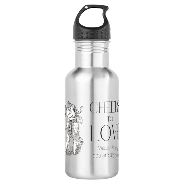 Bouteille D'eau Saint-Valentin – Cherubs Vintage & Message d'Amour (Devant)