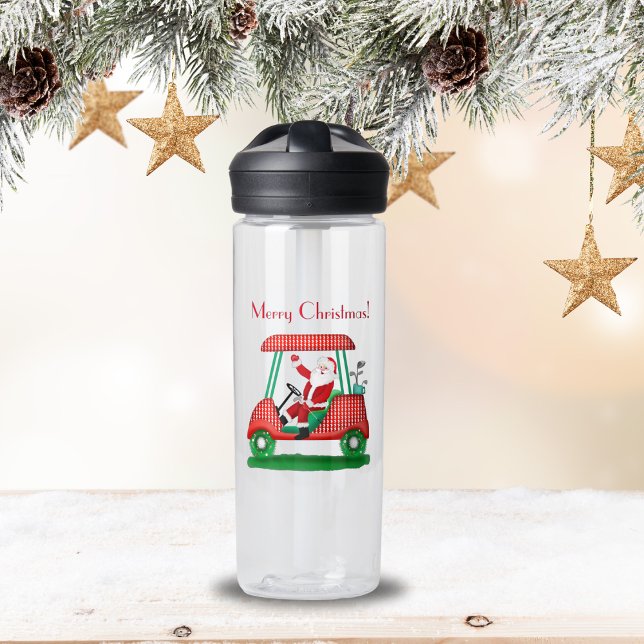 Bouteille D'eau Santa en voiturette de golf Joyeux Noël  (Stay refreshed in holiday style with Santa on the links water bottle!)