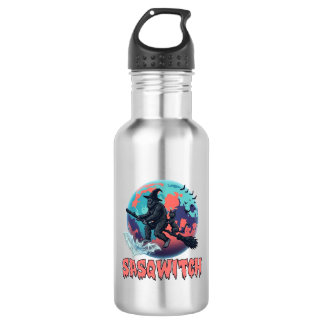 Bouteille D'eau Sasqwitch Bigfoot Sorcière Balai Chat Noir Lune Ha