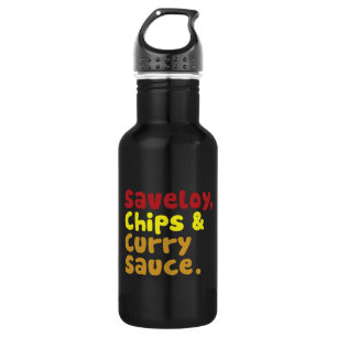Bouteille D'eau Saveloy, chips & Curry Sauce.
