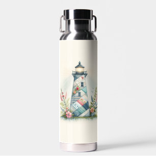 Bouteille D'eau Scène florale côtière du phare patchwork