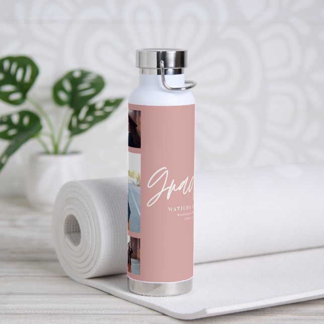 Bouteille D'eau Script de graduation girly rose photo moderne élég (Yoga)