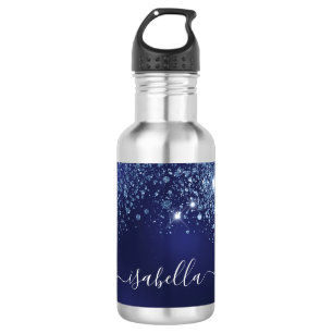 Bouteille D'eau Script de nom de parties scintillant bleue