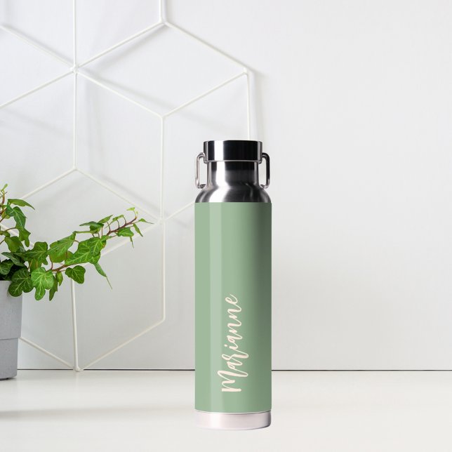 Bouteille D'eau Script de nom personnalisé de la pêche verte Sage (Créateur téléchargé)