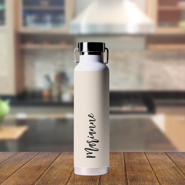 Bouteille D'eau Script de nom personnalisé gris beige (Créateur téléchargé)