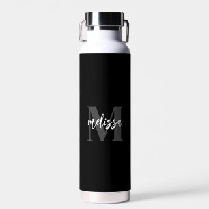 Bouteille D'eau Script de pinceau Monogramme noir