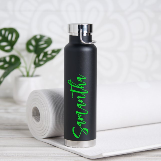 Bouteille D'eau Script personnalisé Votre nom Neon Green Party (Yoga)