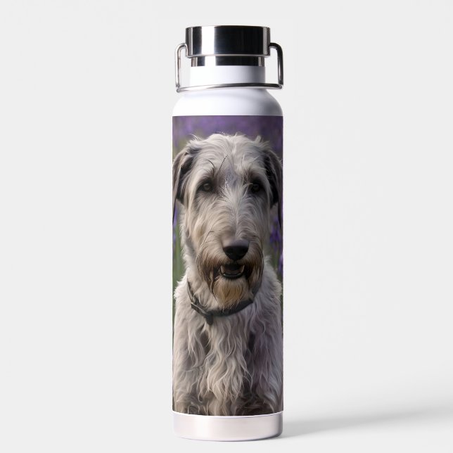 Bouteille D'eau Serene Majesty : Wolfhound assis dans un Iris pour (Arrière)