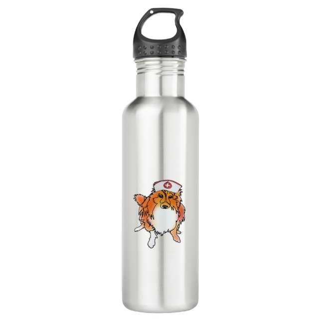 Bouteille D'eau Sheltie Chien en infirmière Casquette - animalsinh (Devant)