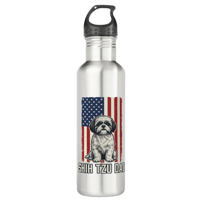 Bouteille D'eau Shih Tzu Dad Patriotic Flag Vintage Dog Shirt_1 (Devant)