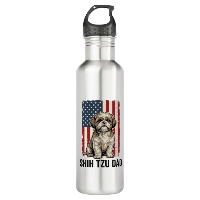 Bouteille D'eau Shih Tzu Dad Patriotic Vintage Dog Shirt Design_1 (Devant)