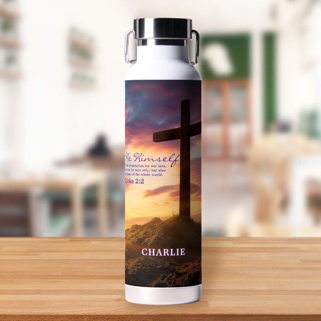 Bouteille D'eau Silhouette Cross Scripture Verset Personnalisé (Créateur téléchargé)