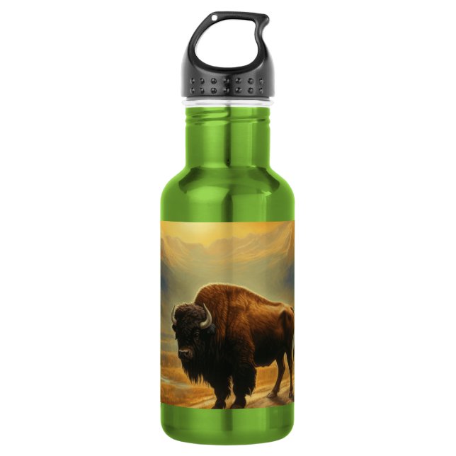 Bouteille D'eau Silhouette de Bison de Buffalo au Coucher du Solei (Devant)
