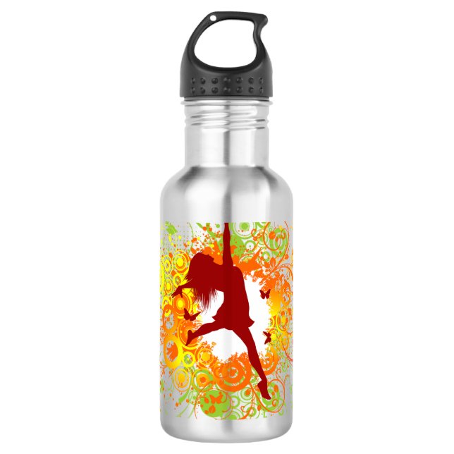 Bouteille D'eau Silhouette de danseuse avec volutes florales (Devant)