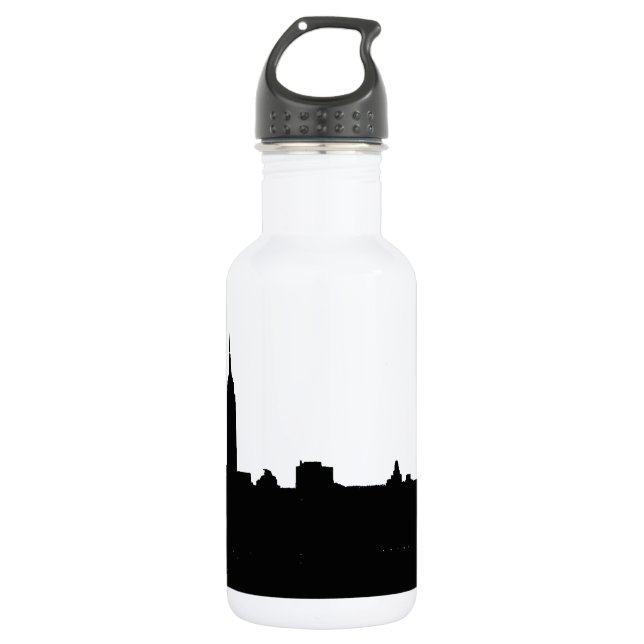 Bouteille D'eau Silhouette de New York noir et blanc (Devant)