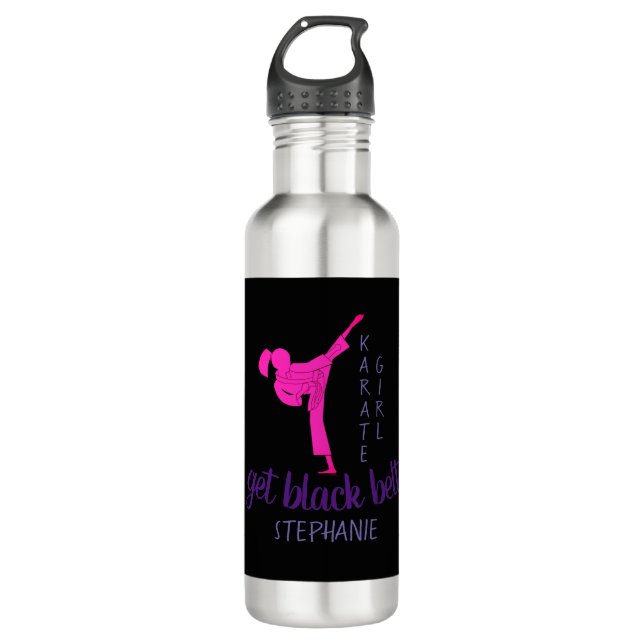 Bouteille D'eau Silhouette moderne Fille Fille Noire Rose Karate (Devant)
