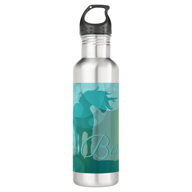 Bouteille D'eau Silhouette Unicorne (turquoise avec bulles turquoi (Devant)