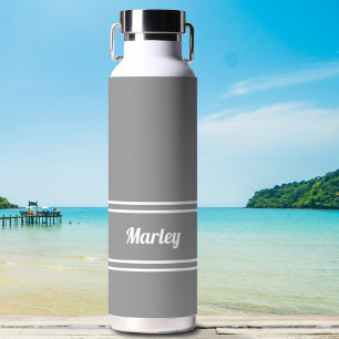 Bouteille D'eau Simple moderne Nom personnalisé élégant gris minim