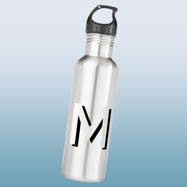Bouteille D'eau Simple Monogramme initial ombre portée personnalis (Modern monogram initial drop shadow personalized water bottle)