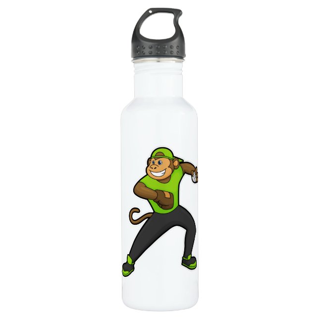 Bouteille D'eau Singe au baseball avec batte de baseball (Devant)