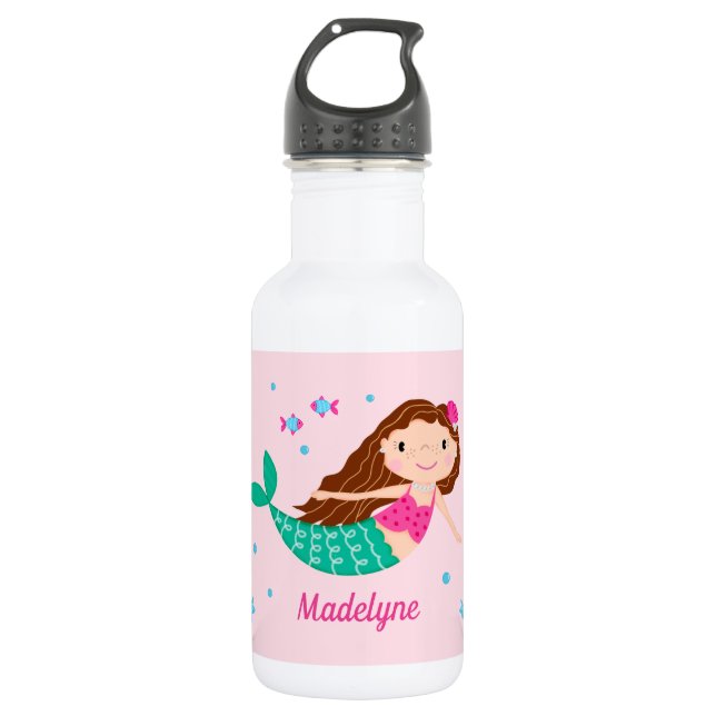 Bouteille D'eau Sirène Sous La Mer Personnalisée Rose (Devant)