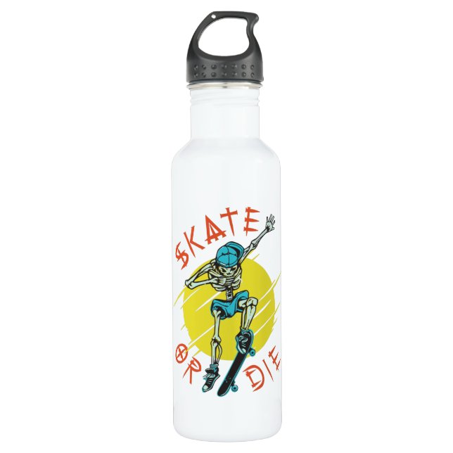 Bouteille D'eau Skate ou die Skeleton Skateboarder (Devant)