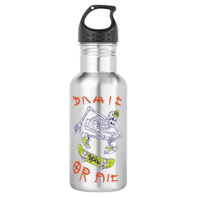 Bouteille D'eau Skate ou die Skeleton Skateboarder (Devant)