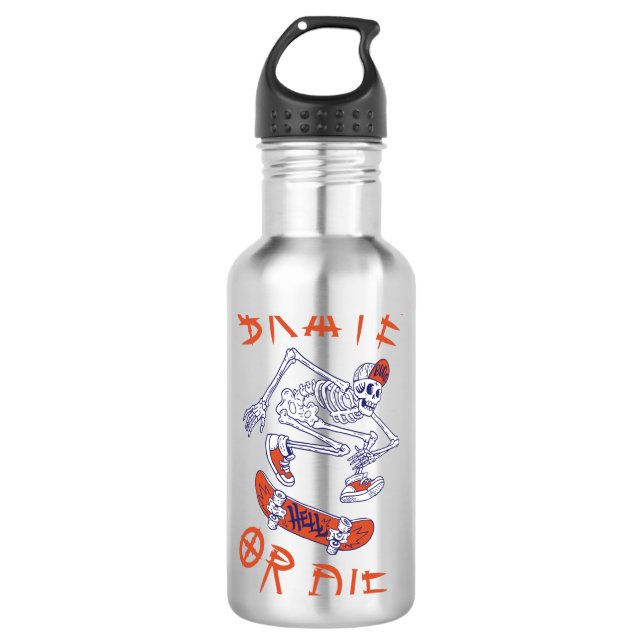 Bouteille D'eau Skate ou die Skeleton Skateboarder (Devant)