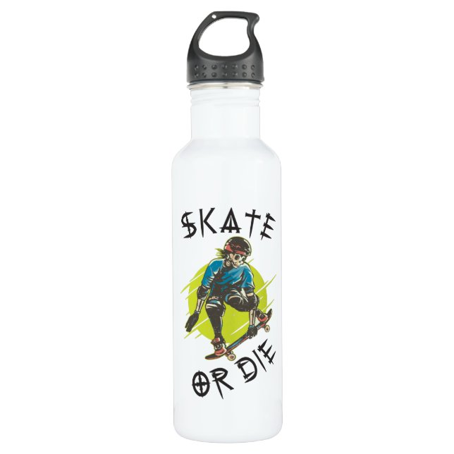 Bouteille D'eau Skate ou die Skeleton Skateboarder (Devant)
