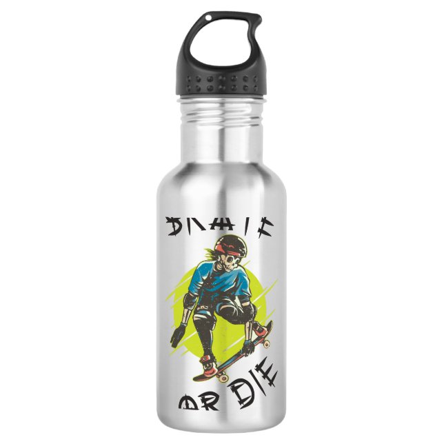 Bouteille D'eau Skate ou die Skeleton Skateboarder (Devant)