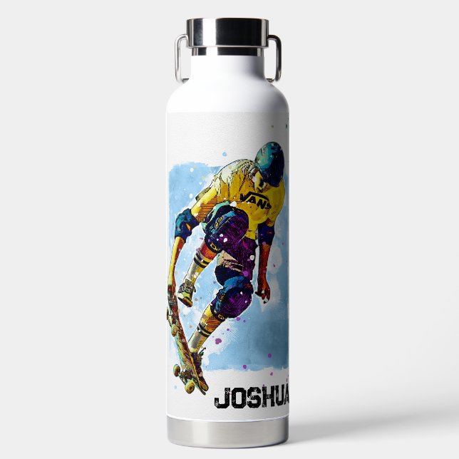 Bouteille D'eau Skateboarder avec nom (Avant)