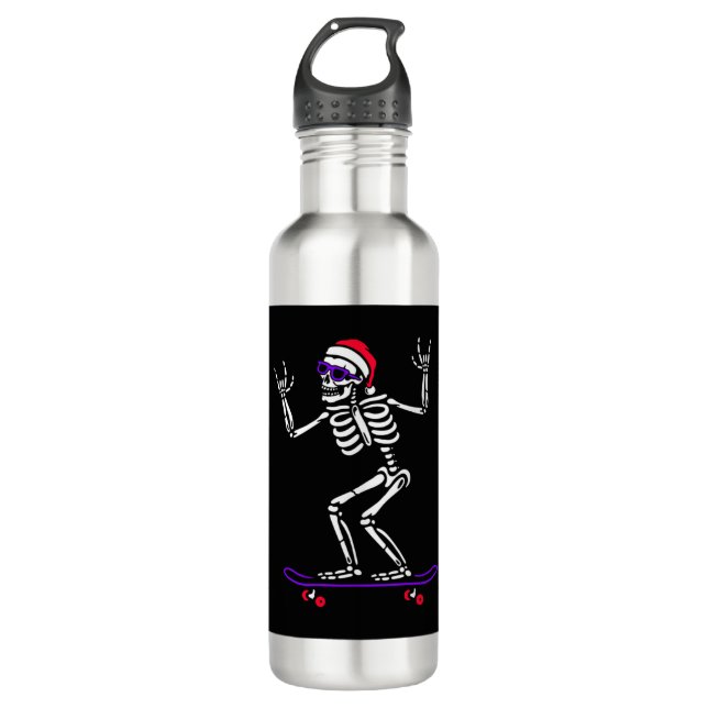 BOUTEILLE D'EAU SKELETON DE NOËL SUR SKATEBOARD FUNNY XMAS (Devant)
