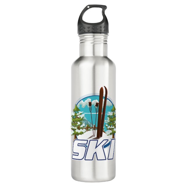 Bouteille D'eau Ski, logo d'affiche de ski. (Devant)