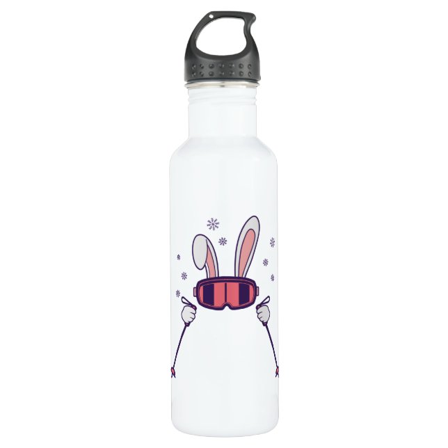 Bouteille D'eau Ski Rabbit avec bâtons de ski et lunettes de ski (Devant)