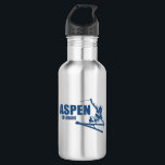 Bouteille D'eau Skier d'Aspen Colorado<br><div class="desc">Aspen Colorado possède l'une des stations de ski les plus célèbres de l'état,  des paysages de montagne époustouflants et des loisirs sans fin. Ce superbe design a un skieur qui fait un saut avec un texte audacieux.</div>