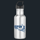 Bouteille D'eau Skier d'Aspen Colorado<br><div class="desc">Aspen Colorado possède l'une des stations de ski les plus célèbres de l'état,  des paysages de montagne époustouflants et des loisirs sans fin. Ce superbe design a un skieur qui fait un saut avec un texte audacieux.</div>