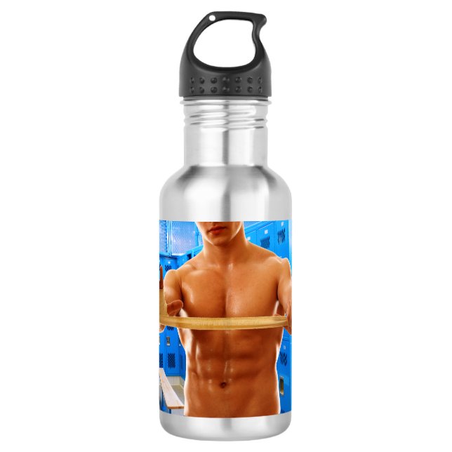 Bouteille D'eau SlipperyJoe homme musclé abs vestiaire pièce carre (Devant)