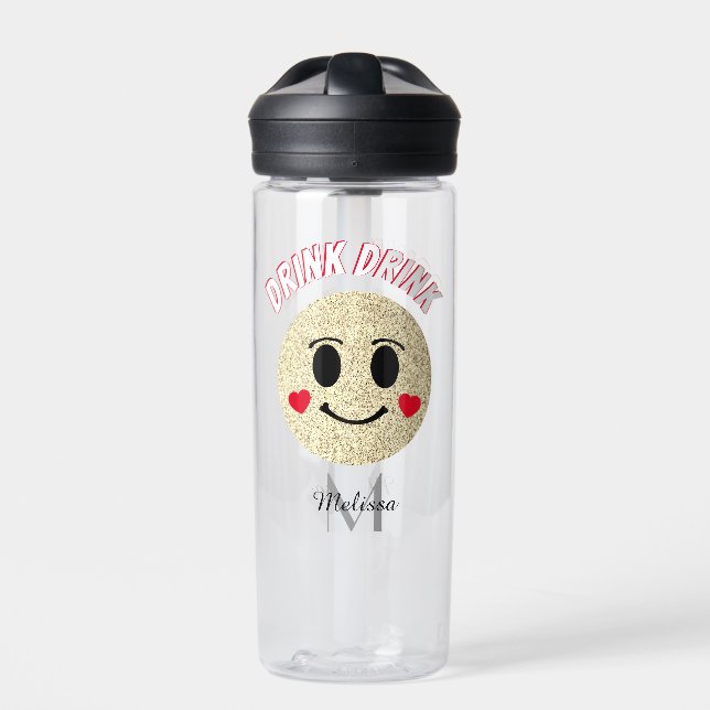 Bouteille D'eau Smile face Or scintille les coeurs boisson Monogra (Extérieur)